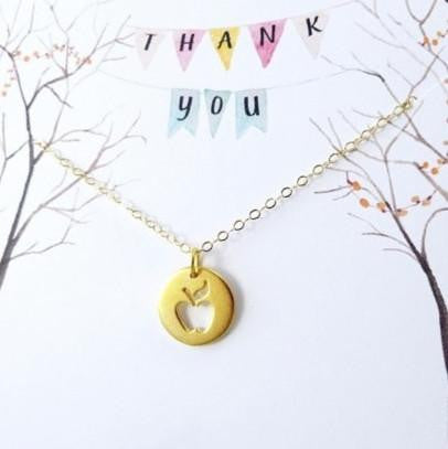 Apple Proud Teacher Necklace (Silver & Gold)