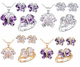 Butterfly Pendant Necklace, Earrings & Ring Set (Gold or Silver & 2 Stone Colors)