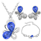 Crystal Butterfly Pendant Necklace, Earrings & Bracelet Jewelry Set (5 Colors)