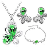 Crystal Butterfly Pendant Necklace, Earrings & Bracelet Jewelry Set (5 Colors)