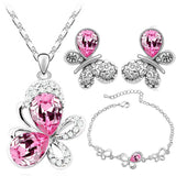 Crystal Butterfly Pendant Necklace, Earrings & Bracelet Jewelry Set (5 Colors)