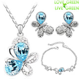 Crystal Butterfly Pendant Necklace, Earrings & Bracelet Jewelry Set (5 Colors)