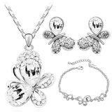 Crystal Butterfly Pendant Necklace, Earrings & Bracelet Jewelry Set (5 Colors)