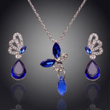 New Butterfly Austrian Crystal Necklace & Earring Set With Water Drop Pendants (4 Colors)