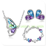 Butterfly Austrian Crystal 18K White Gold Plated Necklace, Earring & Bracelet Set (3 Colors)