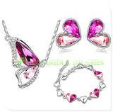 Butterfly Austrian Crystal 18K White Gold Plated Necklace, Earring & Bracelet Set (3 Colors)