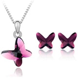 High Quality Butterfly Pendant Necklace & Chain With Stud Earrings Set (3 Colors)