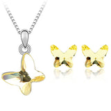 High Quality Butterfly Pendant Necklace & Chain With Stud Earrings Set (3 Colors)