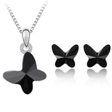 High Quality Butterfly Pendant Necklace & Chain With Stud Earrings Set (3 Colors)