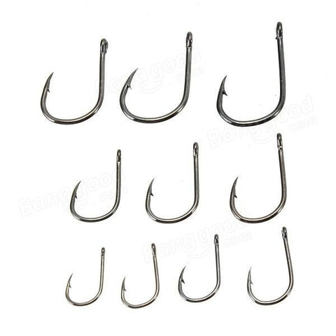1000 Black Carbon Steel Barbed Hooks In Plastic Boxes (Sizes 3 To 12 / 100 Of Each)
