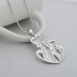 Cat Paw Black White 2 Cats On A Heart Crystal Necklace