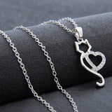 Cat Paw Black White 2 Cats On A Heart Crystal Necklace