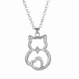 Cat Paw Black White 2 Cats On A Heart Crystal Necklace