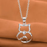 Cat Paw Black White 2 Cats On A Heart Crystal Necklace
