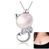 Silver Plated Pink Cat Necklace