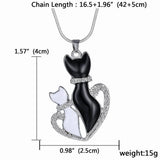 Cat Paw Black White 2 Cats On A Heart Crystal Necklace
