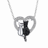 Cat Paw Black White 2 Cats On A Heart Crystal Necklace