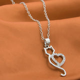 Cat Paw Black White 2 Cats On A Heart Crystal Necklace