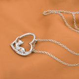 Cat Paw Black White 2 Cats On A Heart Crystal Necklace
