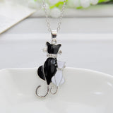 Cat Paw Black White 2 Cats On A Heart Crystal Necklace