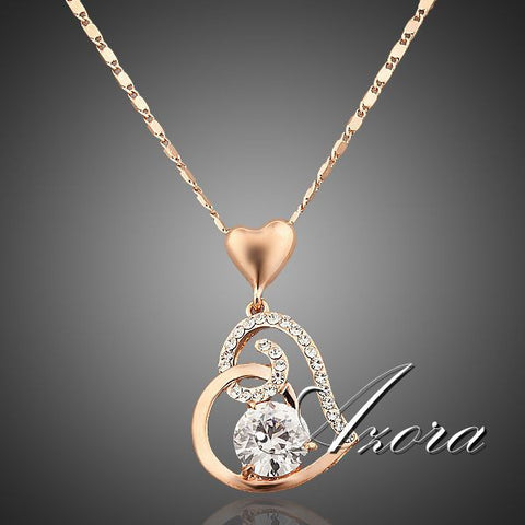 18K Rose Gold Crystal Heart Necklace
