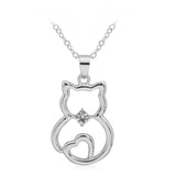 Cat Paw Black White 2 Cats On A Heart Crystal Necklace
