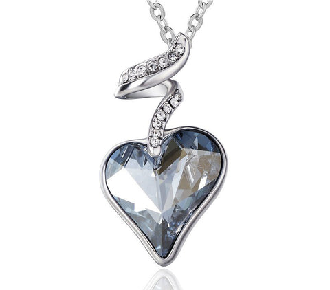 Blue Austrian Crystal Heart Necklace
