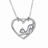 Cat Paw Black White 2 Cats On A Heart Crystal Necklace
