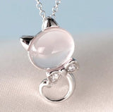 Silver Plated Pink Cat Necklace