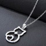 Cat Paw Black White 2 Cats On A Heart Crystal Necklace