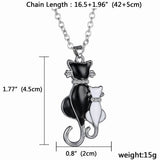 Cat Paw Black White 2 Cats On A Heart Crystal Necklace