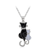 Cat Paw Black White 2 Cats On A Heart Crystal Necklace