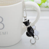 Cat Paw Black White 2 Cats On A Heart Crystal Necklace