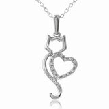 Cat Paw Black White 2 Cats On A Heart Crystal Necklace
