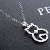 Cat Paw Black White 2 Cats On A Heart Crystal Necklace