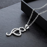 Cat Paw Black White 2 Cats On A Heart Crystal Necklace