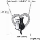 Cat Paw Black White 2 Cats On A Heart Crystal Necklace