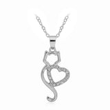 Cat Paw Black White 2 Cats On A Heart Crystal Necklace