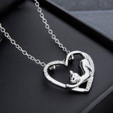 Cat Paw Black White 2 Cats On A Heart Crystal Necklace