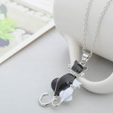 Cat Paw Black White 2 Cats On A Heart Crystal Necklace